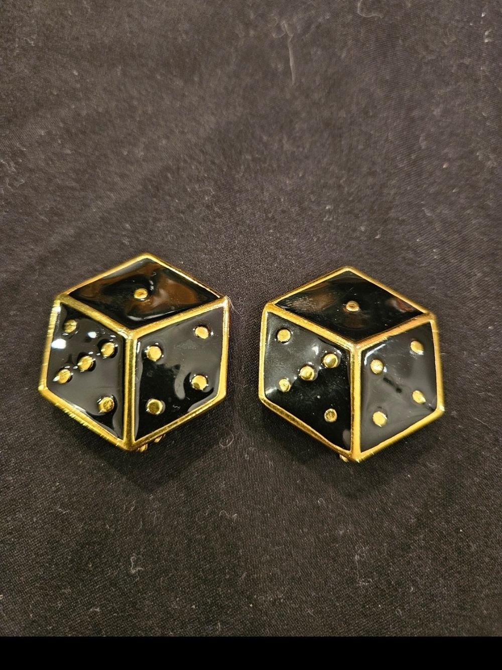 Escada Vintage Black and Gold Signed Dice Earrings